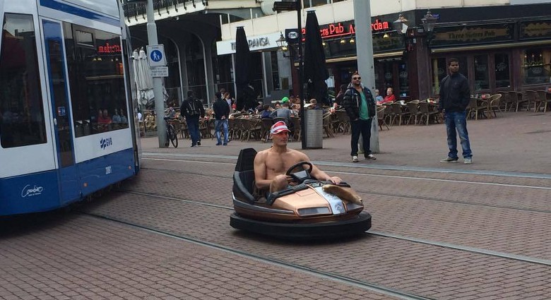Naked Man Drives Around Amsterdam In Bumper Car